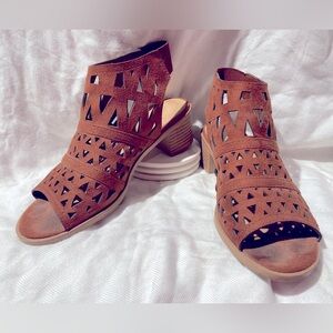 *3 for $20* Open-Toe Cut-Out Sandals, Vegan Cognac Brown Suede, US Women’s 5.